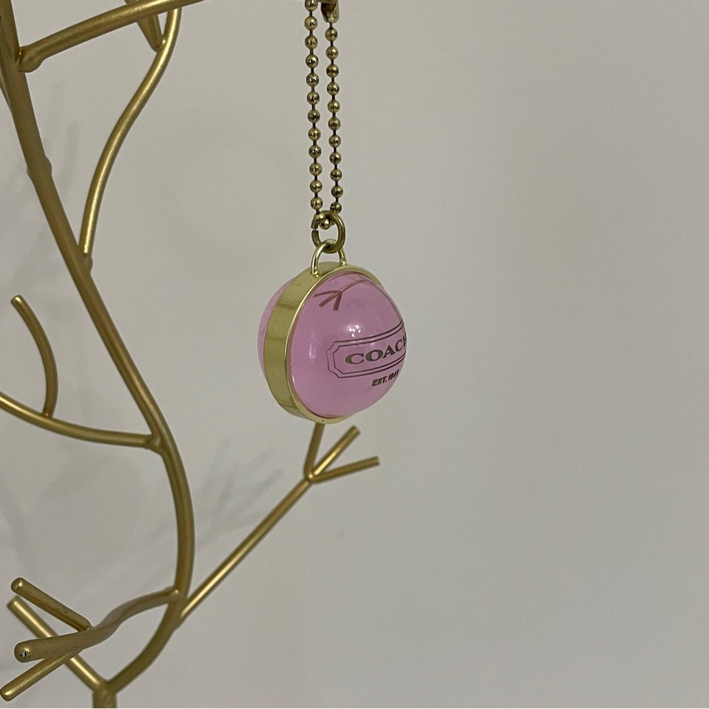 Coach Gold Banded Transparent Sphere and Hang Tag Bag Charm Key Chain Pink Gold - Picture 6 of 10